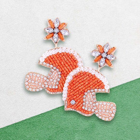 Tennessee Vols Rhinestone & Seed Beaded Football Helmet Earrings NEW - Picture 1 of 3